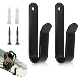 YBEATY 2 Pcs Snowboard Wall Mount Clips Horizontal Snowboard Storage Skateboard Display RackStand Utility Indoor Towel Robe Coat Hook with Screws for Room Garage (Black)