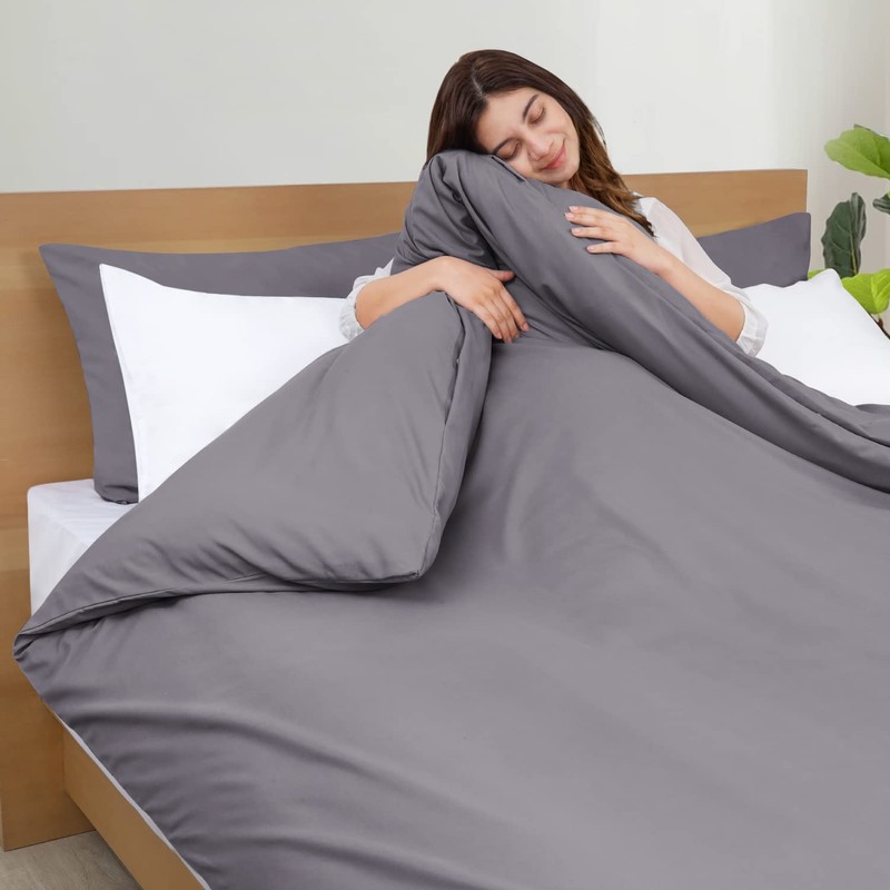 Imperial Rooms Single Duvet Cover Set Brushed Microfiber Plain Grey