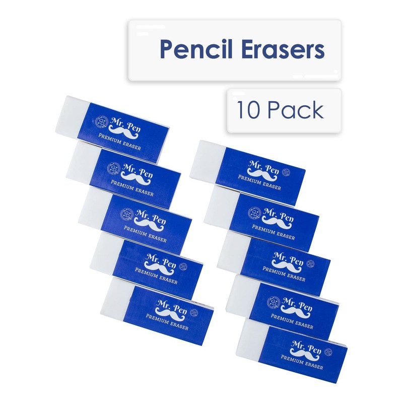 Mr. Pen Pencil Erasers, White, Large, Pack of 10