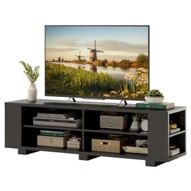 Giantex TV Stand Entertainment Center - Farmhouse Television Table up to 65 Inches TVs, TV Cabinet with 8 Open Shelves, 4 Cable Holes, Height Adjustable Shelves for Living Room, Bedroom (Black)