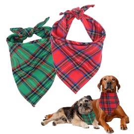 GOZINA 2 STK hundehalstuch Hund Weihnachten Hund,Hunde Halstuch als Geschenk für Hundeliebhaber, Hunde halstücher für Kleine Mittel Große Hunde,Dreieck hundehalstuch personalisiert (rot und grün, L)