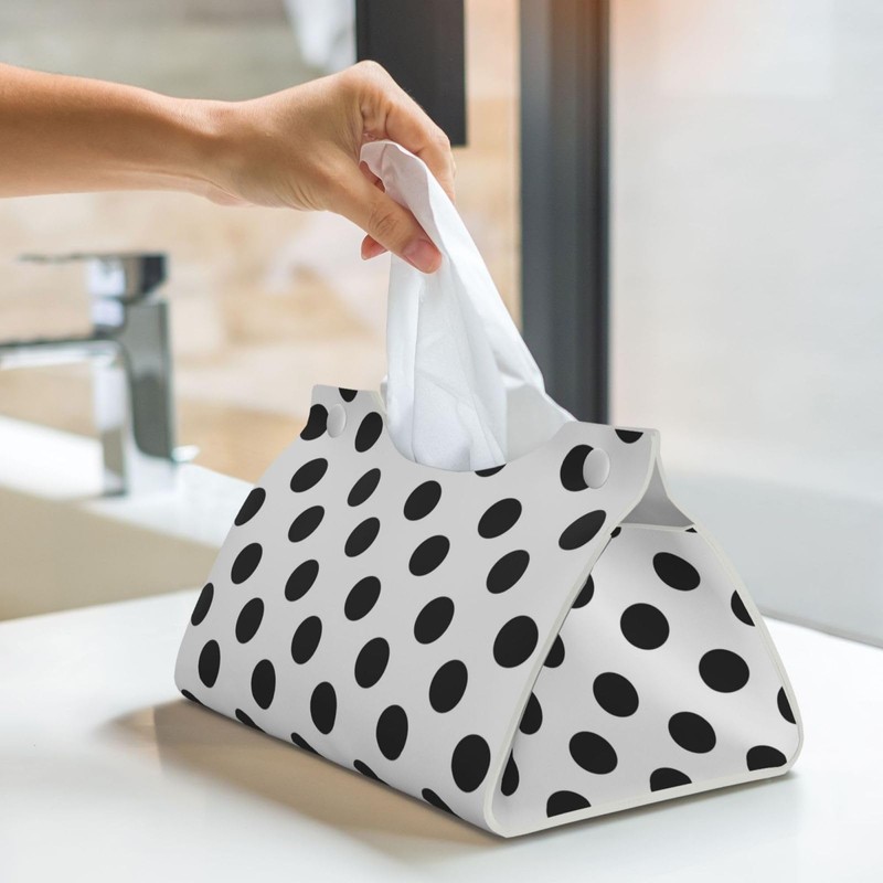 DSSWTP Polka Dot Black White Tissue Box Cover Rectangle PU