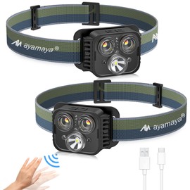 ayamaya Headlamp Rechargeable Head Lamps 500 Lumens Super Bright 6 Modes with Sensor -2 Pack Waterproof USB Headlights with Red Flashlight and Warning Light for Night Running Camping Cycling Fishing