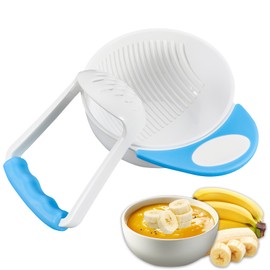 VLYX Baby Food Masher, Mashing Bowl Baby with Non-Slip Long Handle and Grinding Rod Easy to Use Mashing Bowl Convenient Baby Bowls Baby Food Masher Bowl Set（Blue）