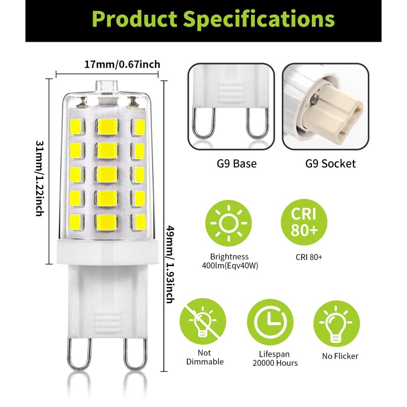 Joutameili 6 Pack G9 LED Bulb 4W Equivalent 40 Watt,