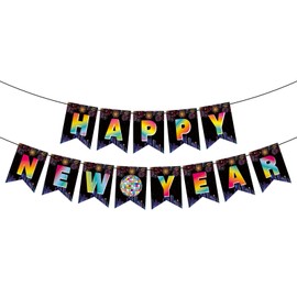 YQUQWN Happy New Year 2025 Banner – 10 Feet Gradient Color Disco Ball Banner - Happy New Year Backdrop for Happy New Year Decorations - 2025 New Years Eve Party Supplies-New Year Sign 2025 Banner