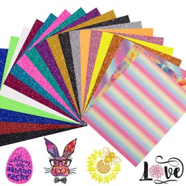 VINYL FROG Glitter Heat Transfer Vinyl 20 Pack 25 x 30.5 cm Sparkle Iron on Vinyl Rainbow HTV Vinyl Sheets for DIY T-Shirt and Other