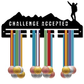 CREATCABIN Acrylic Medal Holder Challenge Accepted Medals Hanger Display Stand Wall Mount Hanger Sporting Hanging for Home Badge 2 Lines Athletes Medalist Running Soccer Gymnastics Over 20 Medals