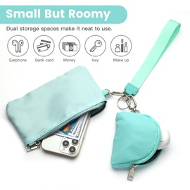 Mini Zip Around Wristlet Keychain Wallet for Women Detachable Dual Pouch Wristlet Portable Phone Coin Purse Coin Pocket