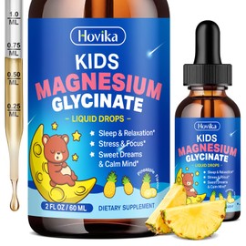 Kids Magnesium Glycinate Liquid with L-Theanine Omega-3, Vitamin B6, D3, Zinc, Magnesium Liquid Drops for Kids Sleep, Relaxation, Calm & Focus, 2 Fl Oz Pineapple Flavor