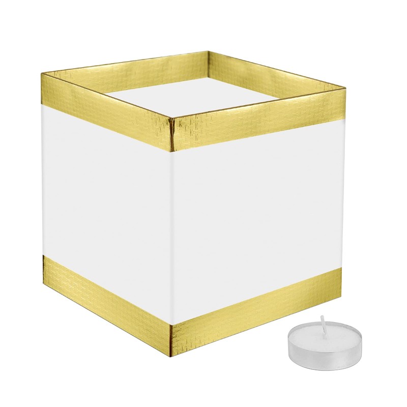 FuHigh 40Pack Paper Floating Water Lanterns,Gold+White Square Memorial Candle Lantern,Table