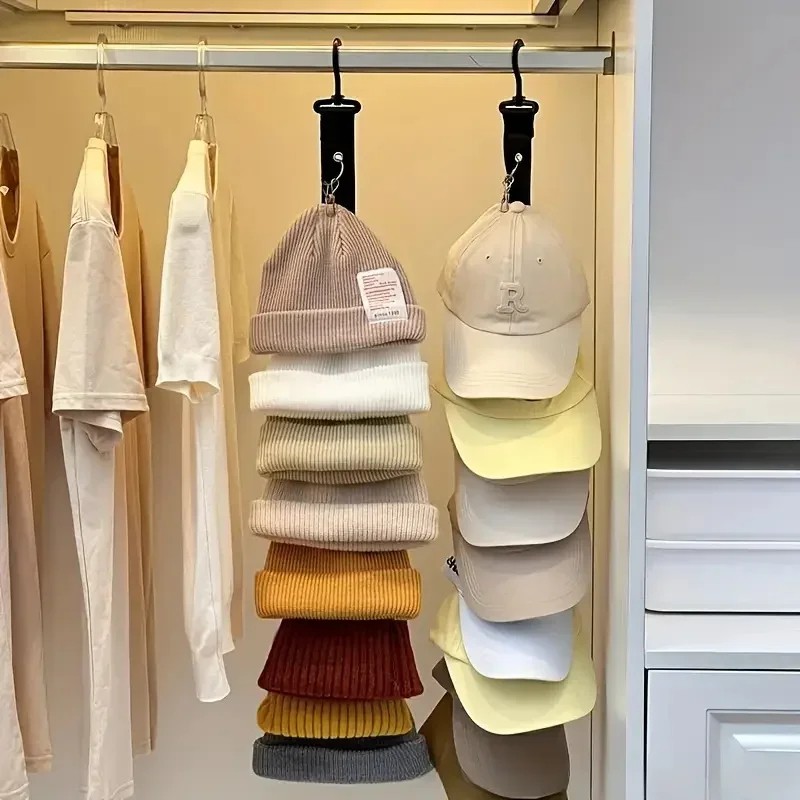 Hat Organizer for Closet Storage – 8-Clip Hanging Rack for
