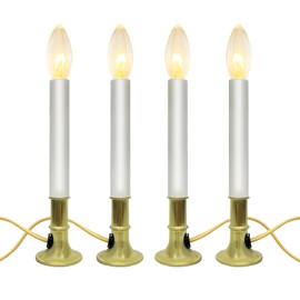 Christmas Electric Window Candle Lights with Gold Plated Base, 7W C26 Clear Torpedo Tip Bulb, Plug in Electric Candle Lamp for Holiday Party Table Xmas Decor, Turn On/Off Switch, Ready to Use- 4 Pack