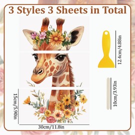 WANDIC 3 Sheets Spring Rub on Transfer Stickers Giraffe Decals Animal Stickers Waterproof Decals Furniture Stickers Home Decoration Decals for DIY,15 * 30cm