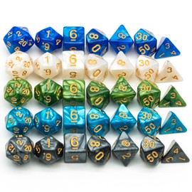 Cusdie 5 Sets/35 Pcs DND Dice Polyhedral Dice Set, Pearl Pattern D&D Dice Set for Dungeons and Dragons, RPG, Table Games