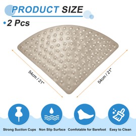 HARFINGTON 2pcs Non Slip Shower Mat 21"x21" Triangle Anti-Slip Washable Floor Bath Mats with Suction Cups for Bathroom Kitchen Bathtub Treads Stairs, Khaki