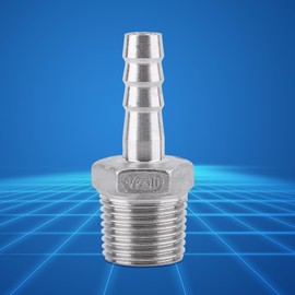 Hose Fitting Stainless Steel SS304 Male Thread Hose Nozzle 55° BSPT 1/8 Inch ~ 3/4 Inch (1/2 Inch x 10 mm), Plug Connection