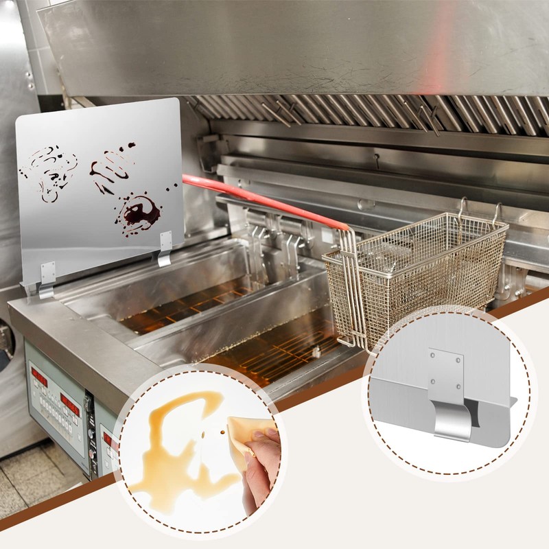 Ferraycle 2 Packs Stainless Steel Fryer Splash Guard Commercial Side