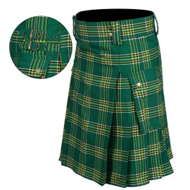 Scottish Designer Tartan Utility Kilts for Men 8 Yard 13oz Kilt (Irish Tartan Belly Button Measurements 36)