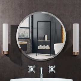 KOHROS Round Beveled Polished Frameless Wall Mirror for Bathroom, Vanity, Bedroom (24" Round)