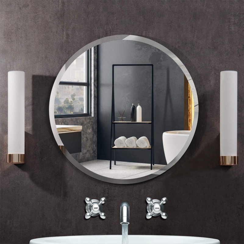 KOHROS Round Beveled Polished Frameless Wall Mirror for Bathroom, Vanity,