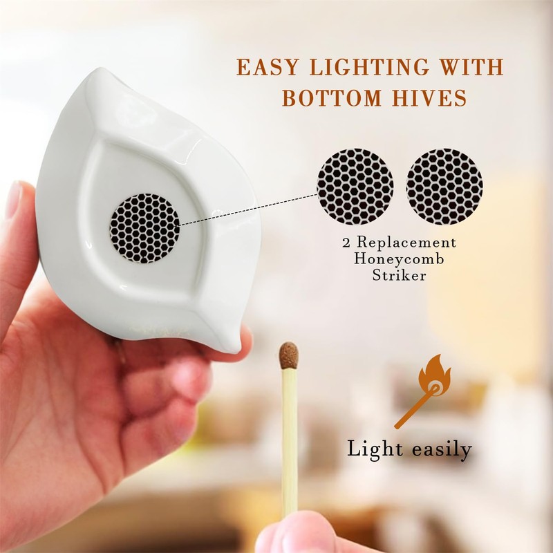 WJINNG Ceramic Match Holder With Striker - Decorative Matches Holder
