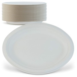 Green Earth, 10-Inch, 125-Count, Compostable Plates, Natural Bagasse (Sugarcane Fiber), Everyday Tableware - Biodegradable - Disposable - Oval Shape - Microwave-Safe - Gluten-Free - Eco-Friendly