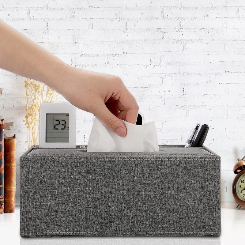 BTSKY Linen Household Office Rectangular Tissue Box with Remote Control