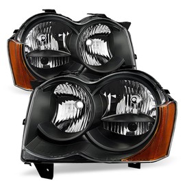 ACANII - For Black Halogen 2008 2009 2010 Jeep Grand Cherokee Headlights Headlamps Driver + Passenger Side