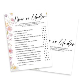 Wedding Game Cards - Over Or Under - 30 Watercolor Floral Wedding Game Cards, Bridal Shower Games Engagement Party Games, Wedding Shower Party Favors and Decorations - A07