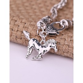 My Shape Silver Tone Horse Wheat Chain Bracelet Gift for Cowgirl and Horse Lovers, alloy