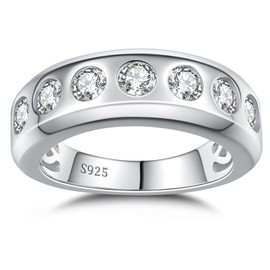 LOIPURI Moissanite Rings for Men, S925 Sterling Silver Ring Half Eternity Moissanite Wedding Band for Men 6mm Round Cut 2.1 CT Engagement Promise Gift for Him Size 10