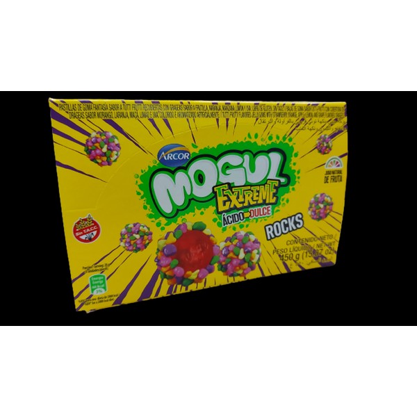 Mogul Gomitas Extreme Ácido Dulce Rocks, Sweet & Sour Candies Gummies Coated with Fruit Flavored Dragees, 450 g / 15.87 oz (box of 10)
