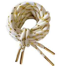 Pimp My Shoes White with Gold Thread Shoe laces With Gold Aglets 120cm Long For Trainers, Dance and Skate Boots (White and Gold)