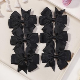 Choicbaby 3 Inches Hair Bows for Girls Black Grosgrain Ribbon Pinwheel Hair Bows Clips Toddler Bows Hair Clips for Birthday Baby Shower Gifts 6 Pack Photo Props