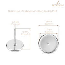 BEADNOVA Stud Earring Kit 30pcs Blank Stud Earring 12mm Stainless Steel Cabochon Setting Ear Post with Stainless Steel Backs for Cabochon Resin DIY Earstud Making (12mm, 30pcs)