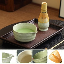 4PCS Matcha Whisk Set, XPJBKC Matcha Tea Set Includes 500ml Ceramic Matcha Bowl with Pouring Spout, Matcha Spoon, Bamboo Matcha Whisk and Holder, Reusable Matcha Making Kit for Tea Drinking Lovers