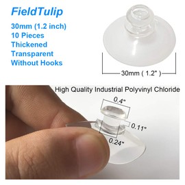 FieldTulip 10 Pieces 30mm Small Suction Cups Clear Thick Without Hooks Professional Strength PVC Plastic Sucker Pads for Decoration Wall Home Bathroom Kitchen Car Radar Detector