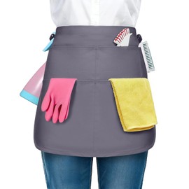 BOHARES Service Apron With 5 Pockets And Adjustable Belt Is Suitable For Waiters, Hairdressers And Cleaners