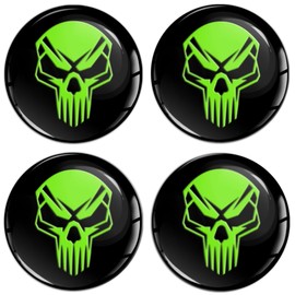 SkinoEu 4 x 55 mm Sticker for Hub Caps Hub Caps Hub Caps Wheel Hub Cover Wheel Sticker Black Green Skull A 455