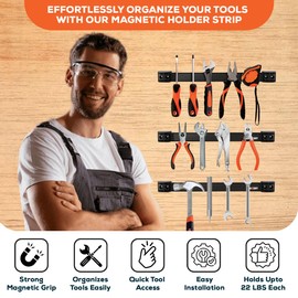 Drixet Magnetic Tool Holder Strip 16", Heavy Duty Magnetic Tool Organizer with Mounting Brackets and Screws, Tool Magnet Bar Rack for Garage Organization, Home, and Workshop Accessories, 4 Pack