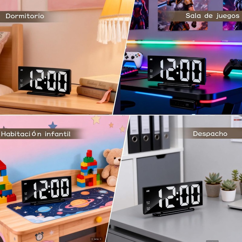 Despertador digital LED Meeyoga 4096 – hora 12/24, temperatura y