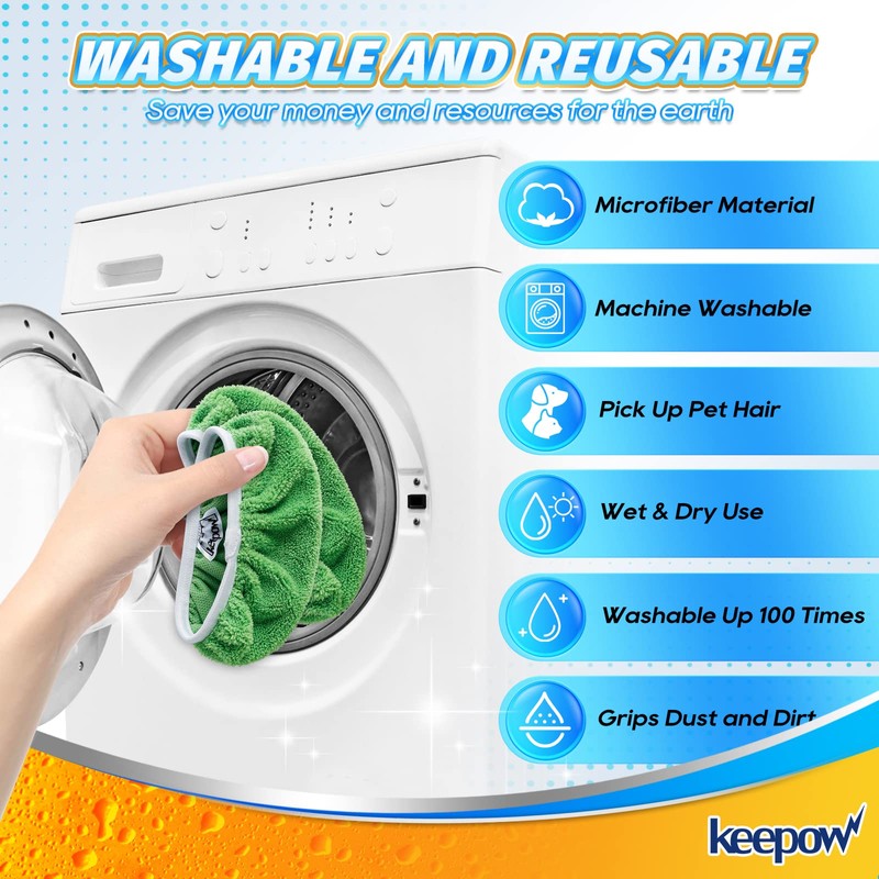 KEEPOW Reusable Microfiber Mop Pads for Swiffer Sweeper Mop, Washable