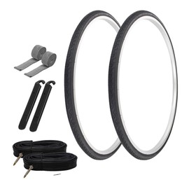 PRO+ Pair of Bicycle TIRE 700 X 28 Black/Black SIDEWALL (2) Tires W/Tubes 48MM Presta Valve, Rim Strips & TIRE LEVERS G-5013