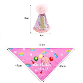 BIPY Dog 1st Birthday Hat Bandanas Set for Girls Small Medium Pets Pink Headdress Costumes Grooming Supplies for Party Celebration Decoration
