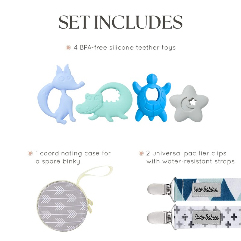 Dodo Babies Teething Toy & Pacifier Clip Set – Silicone