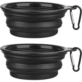 Limpet Collapsible Bowls,Set of 2 Travel Water Bowls for Pets, Portable Pet Feeding Watering Dish for Walking Parking Traveling with 2 Carabiners. (Black+Black, Large)