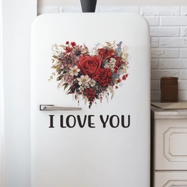 Red Rose Love Heart Graphics Flower Wall Stickers, sacinora Valentine Romantic Love Floral Art Wall Decals Removable Vinyl Peel and Stick for Valentine's Day Wedding Anniversary Living Room Bedroom