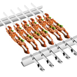 BearMoo Stainless Steel Shish Kabob Skewers - 17' Long, 0.35' Wide BBQ Skewers (Set of 6) + 2 Grill Racks + 1 Storage Case