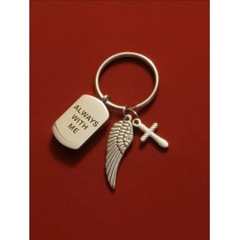 Cremation Keyring, Urn Keyring, Urn Jewelry,  Silver Urn Keyring w/ Cross & Wing